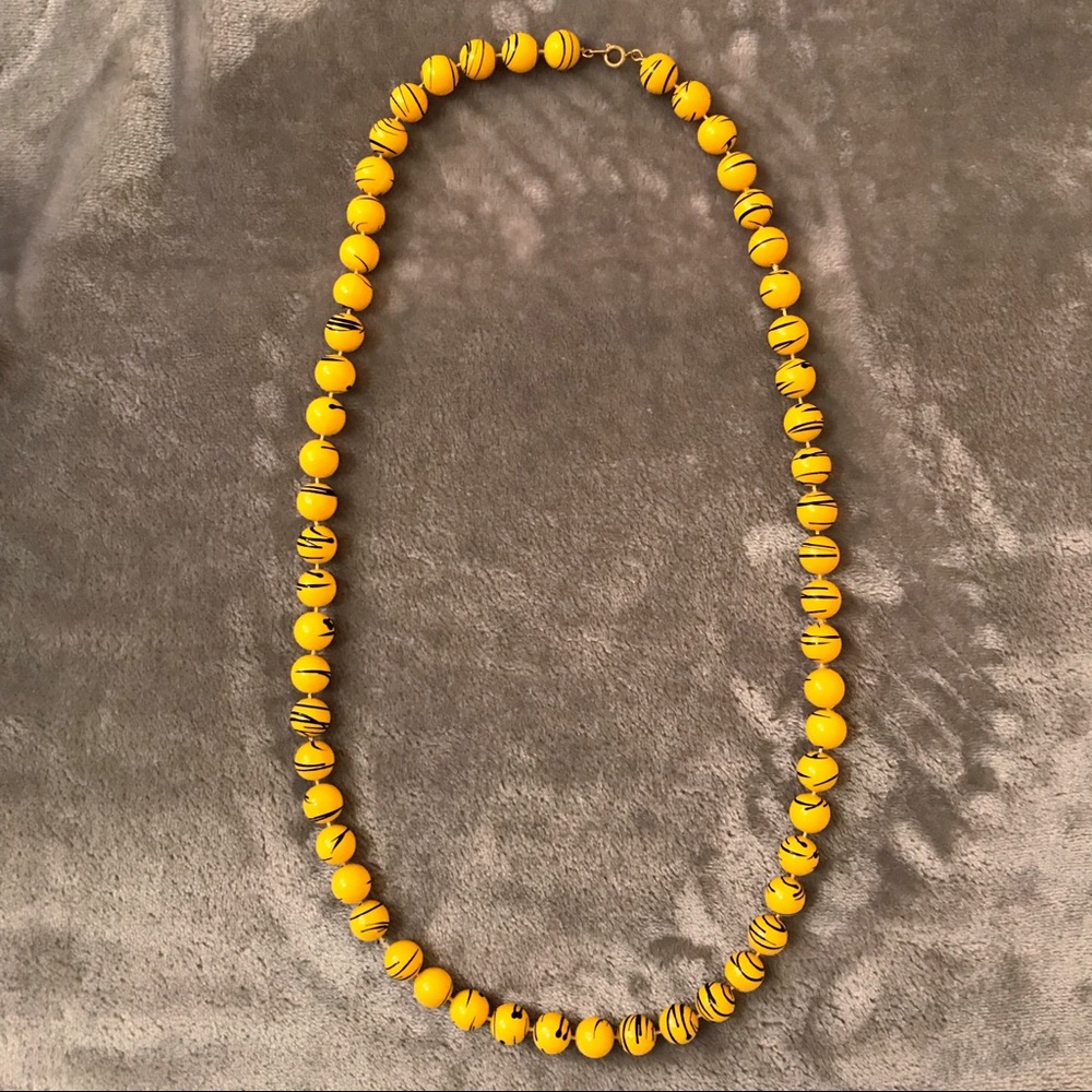 Vintage Yellow and Black Beaded Necklace